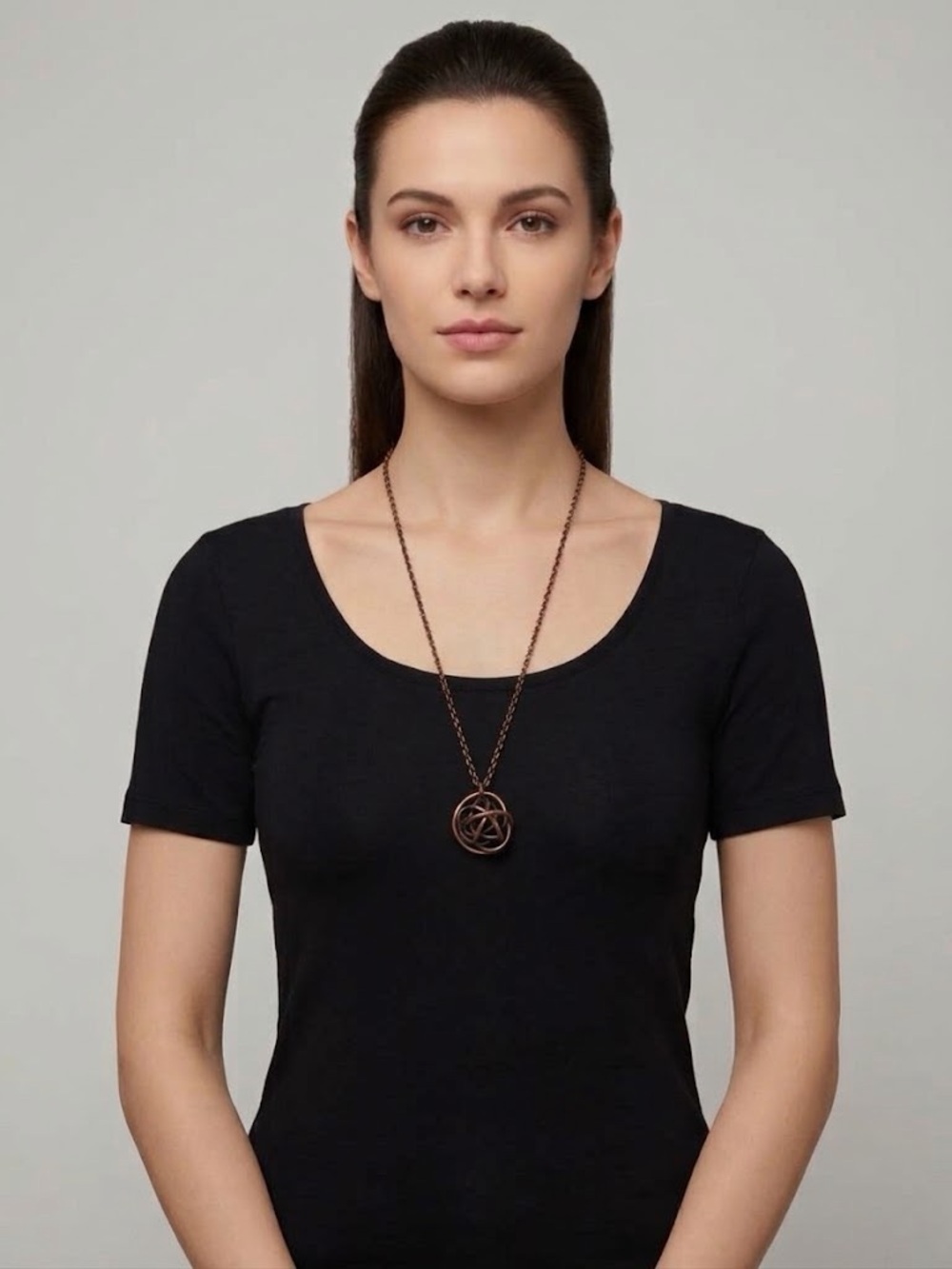 Handcrafted Copper-Tone Pendant Necklace - Long Chain